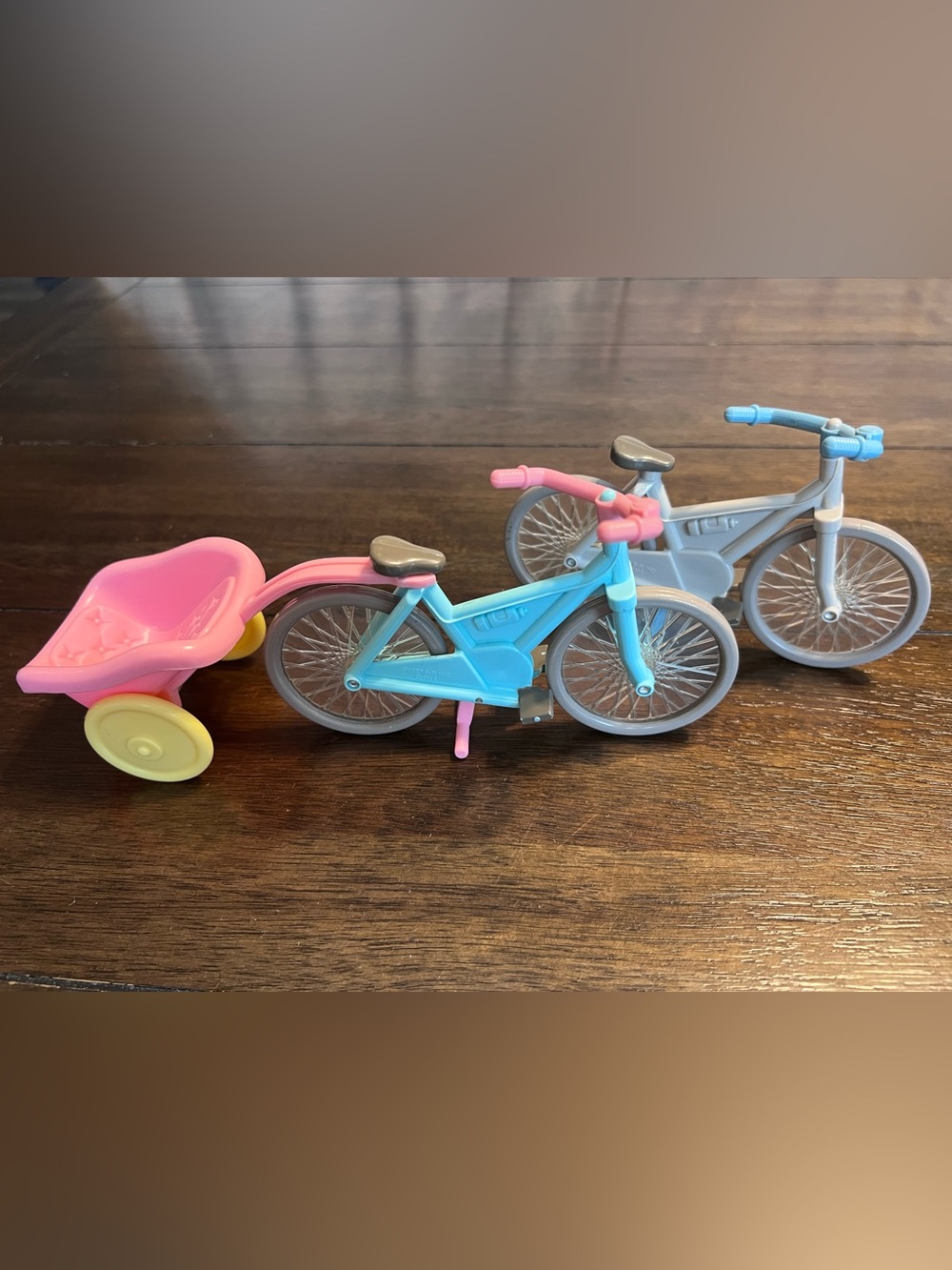 Vintage Fisher Price Loving Family Bicycles & Baby Trailer Cart 3pc Set